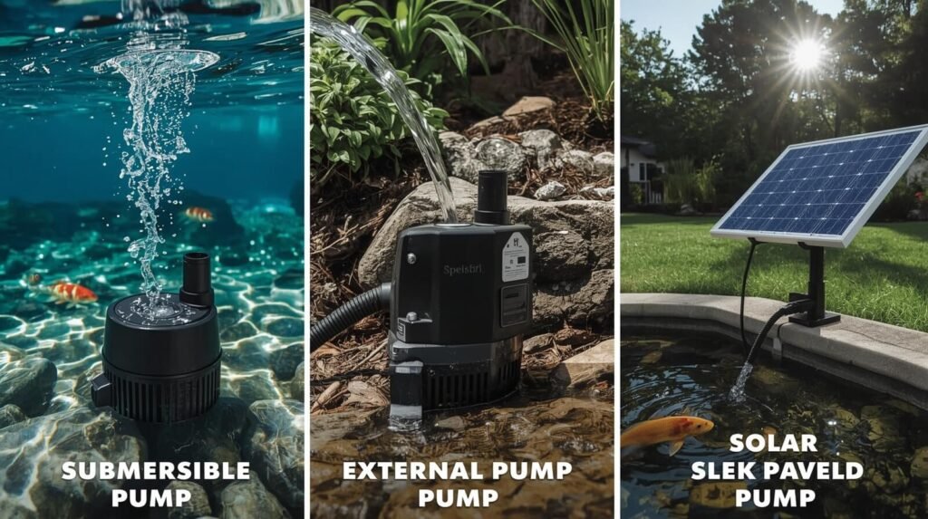 Different types of pond pumps side-by-side