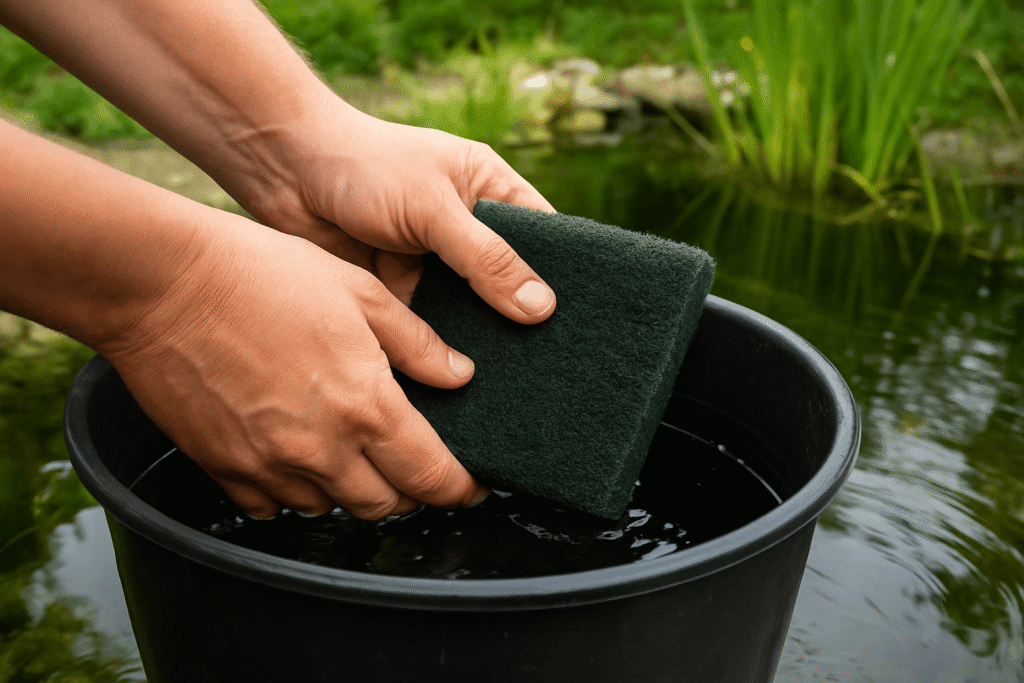 Gentle Filter Cleaning in Pond Water