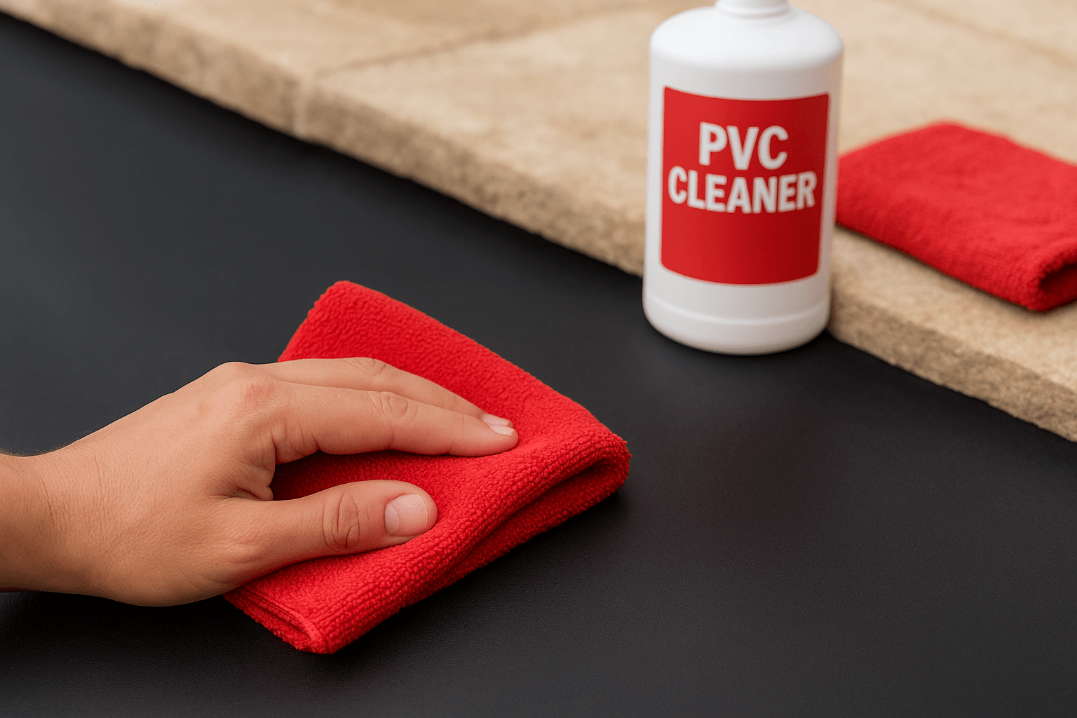 Cleaning and drying pond liner before applying patch