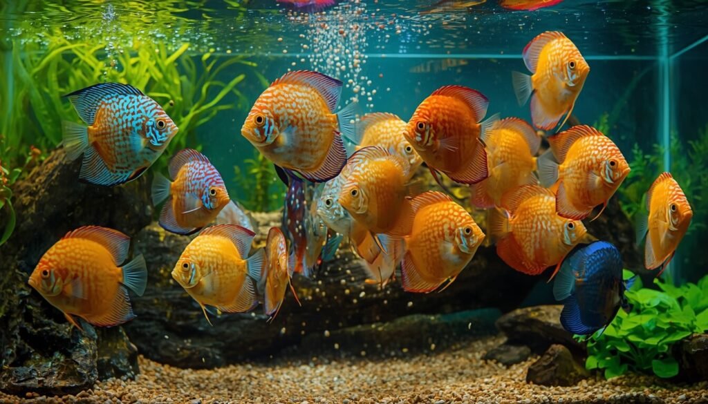 Healthy Adult Discus Fish Feeding on Tetra TetraBite Discus Complete Fish Food